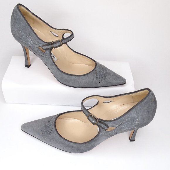 Manolo Blahnik Rela Embroider Suede Mary Jane Pump - Picture 2 of 12